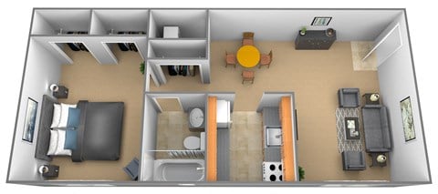 Floor plan for studio, 1 bath, 625 sqft